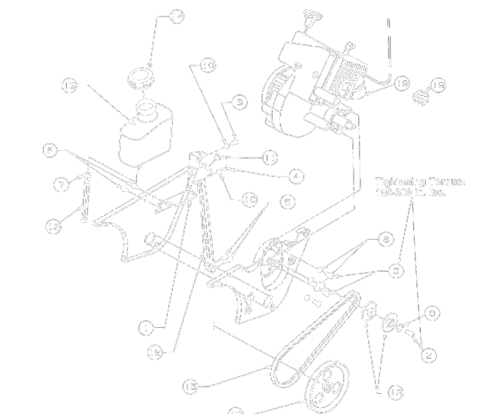 Belt/Fuel Tank/Drive Assembly Diagram and Parts List for 316-150-000 1996 Yard Machines Snow Blower